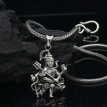 925 silver Lord Mahakal pendant featuring intricate divine Shiva design, tribal ornament jewelry, sterling silver god pendant.