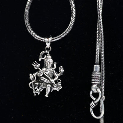 925 sterling silver Lord Mahakal pendant featuring intricate divine Shiva design, tribal ornament jewelry.