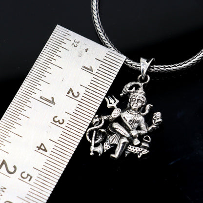 925 sterling silver Lord Mahakal pendant featuring intricate divine Shiva design, tribal ornament jewelry, unique god pendant.