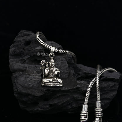 Sterling silver Lord Shiva pendant, unisex jewelry by Tribal Ornaments, featuring intricate handcrafted Holy blessing design.