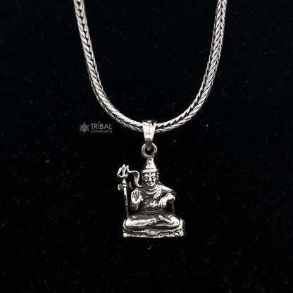 Sterling silver Lord Shiva pendant from Tribal Ornaments, unisex jewelry with intricate vintage design and spiritual symbolism.