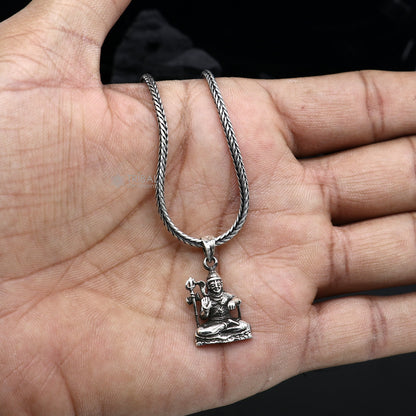 Sterling silver Lord Shiva pendant from TRIBAL ORNAMENTS, unisex jewelry with intricate handmade design and spiritual symbolism.