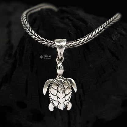 925 sterling silver Tortoise pendant necklace by Tribal Ornaments, featuring a detailed tortoise design symbolizing wisdom and stability.