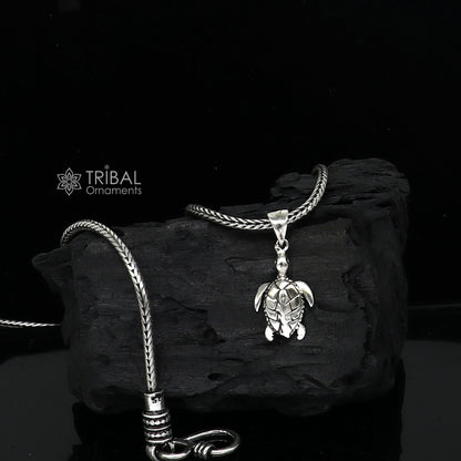 925 sterling silver Tortoise pendant necklace by Tribal Ornaments, featuring a detailed divine tortoise symbol, representing wisdom and stability.