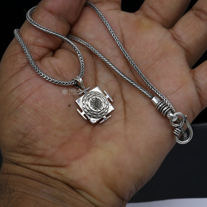 Sterling silver Shri Yantram pendant by Tribal Ornaments, unique unisex jewelry with intricate design, perfect for gifting.