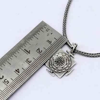 925 sterling silver Shri Yantram pendant by Tribal Ornaments, unique unisex jewelry design for gifting or personal style.