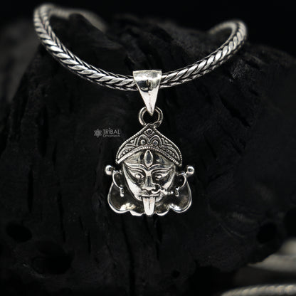 Sterling silver Goddess Mahakali pendant by Tribal Ornaments featuring Kali Mata design for divine protection and spiritual energy.
