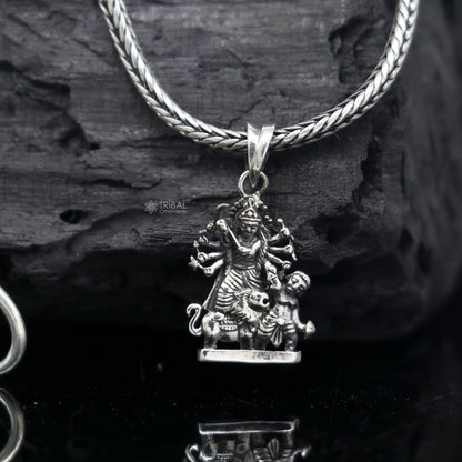 Sterling silver goddess Mahakali or Kali Maa pendant for protection, unisex tribal jewelry featuring divine Kali Devi design.
