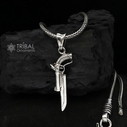 Sterling silver gun pendant by Tribal Ornaments, unisex jewelry featuring a stylish revolver design for gifting or personal style.