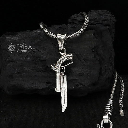 925 sterling silver gun pendant, amazing stylish unique pistole revolver pendant unisex gifting jewelry nsp687 - TRIBAL ORNAMENTS
