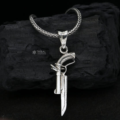 Sterling silver gun pendant by Tribal Ornaments, unisex revolver jewelry, stylish and unique jewelry gift accessory.