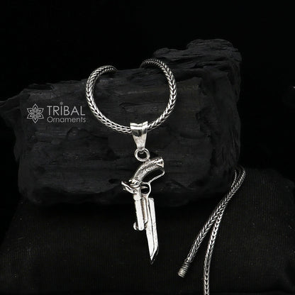 Sterling silver gun pendant by Tribal Ornaments, unisex jewelry featuring a stylish revolver design, perfect for gifting.