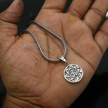 925 sterling silver Divine OM pendant, tribal jewelry with intricate design, representing good luck and spiritual symbolism.