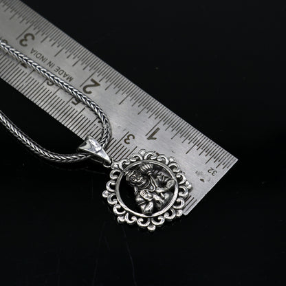 925 sterling silver Lord Hanuman pendant featuring divine Hindu idol, handmade unisex jewelry by TRIBAL ORNAMENTS.