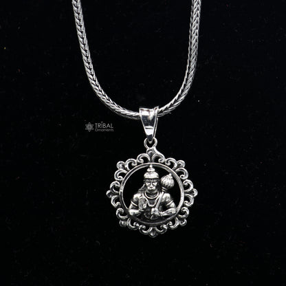 Sterling silver Lord Hanuman pendant featuring Hindu god design, handmade unisex jewelry from Tribal Ornaments.