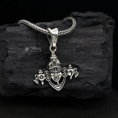 Sterling silver Lord Tirupati Balaji pendant by Tribal Ornaments, handcrafted unisex Hindu deity jewelry with divine design.