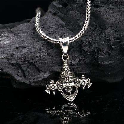 Sterling silver Lord Tirupati Balaji Venketshwara pendant from Tribal Ornaments, handmade Hindu idol jewelry for unisex gifting.