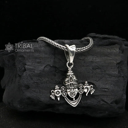 Sterling silver Lord Tirupati Balaji Venketshwara pendant by Tribal Ornaments, handcrafted Hindu idol, unisex divine jewelry.