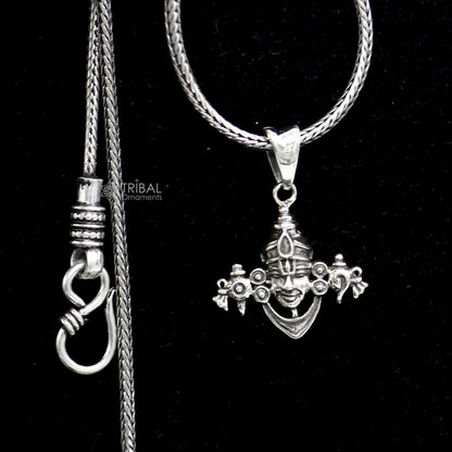 Sterling silver Lord Tirupati Balaji pendant, handmade Hindu god jewelry, unisex divine idol, tribal ornaments gift accessory.
