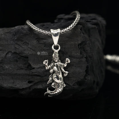 Sterling silver God Vishnu pendant by Tribal Ornaments, handcrafted Hindu idol jewelry, unisex divine Narayanan pendant for gifting