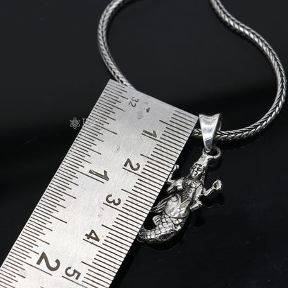 Sterling silver God Vishnu pendant from Tribal Ornaments, handcrafted Hindu divine Narayanan jewelry for unisex gifting.