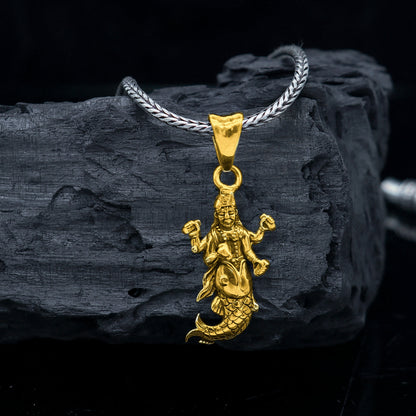 Sterling silver God Vishnu pendant featuring handmade Hindu idol, unisex divine jewelry by TRIBAL ORNAMENTS.