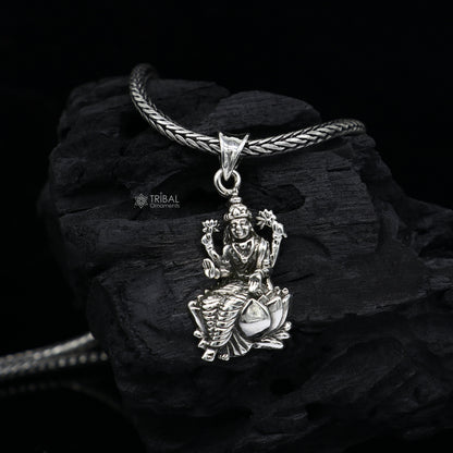 Sterling silver goddess Saraswati pendant by Tribal Ornaments, featuring detailed handmade design for student jewelry.