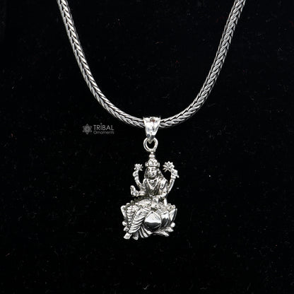 Sterling silver Goddess Saraswati or Sharda pendant by Tribal Ornaments, featuring intricate handmade design, ideal for student jewelry.