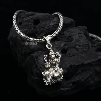 Sterling silver Goddess Saraswati pendant by Tribal Ornaments, handcrafted with intricate design, ideal for student jewelry.
