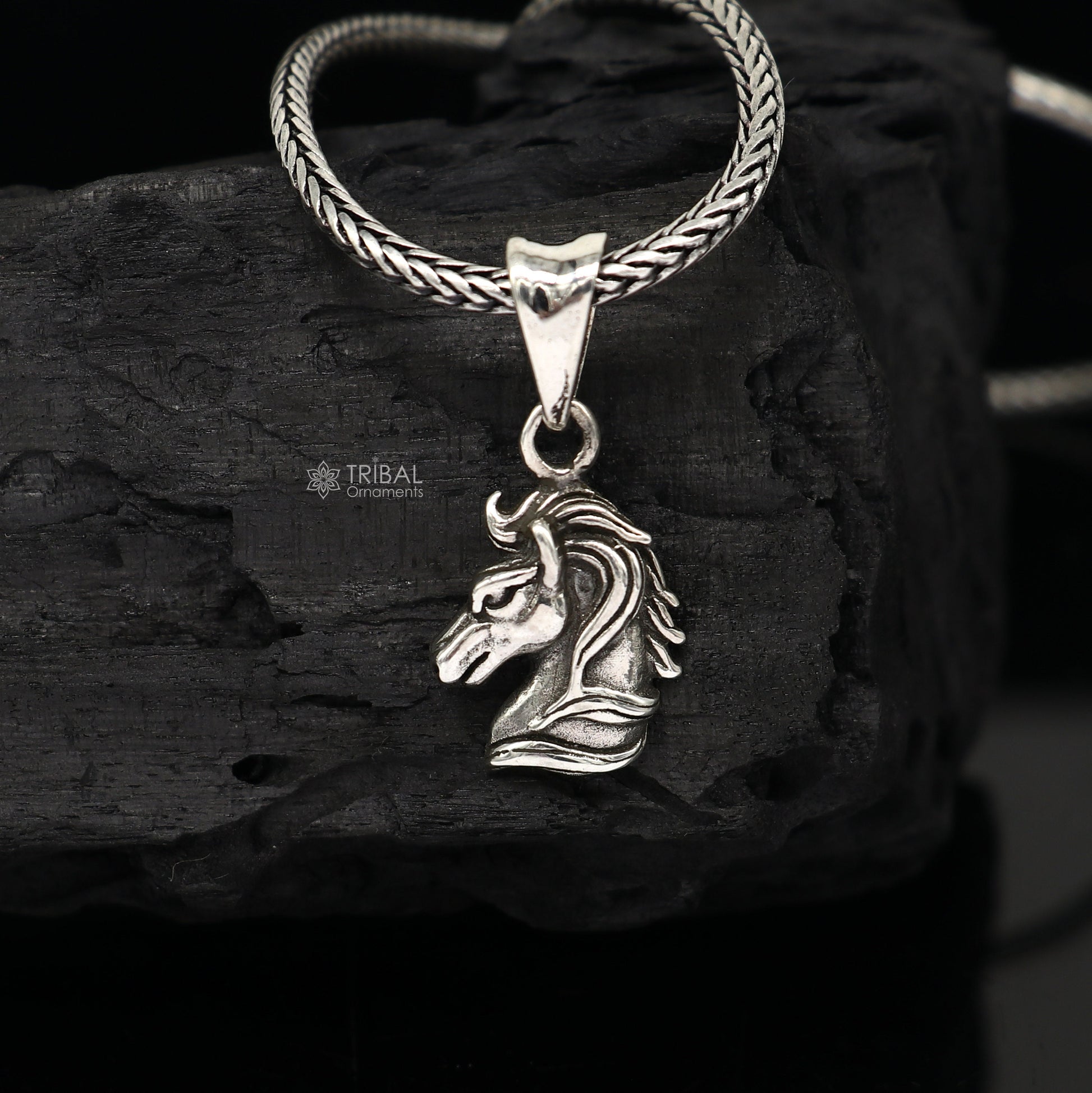Sterling silver horse unicorn Pegasus pendant from Tribal Ornaments, featuring a detailed and stylish customized jewelry design.