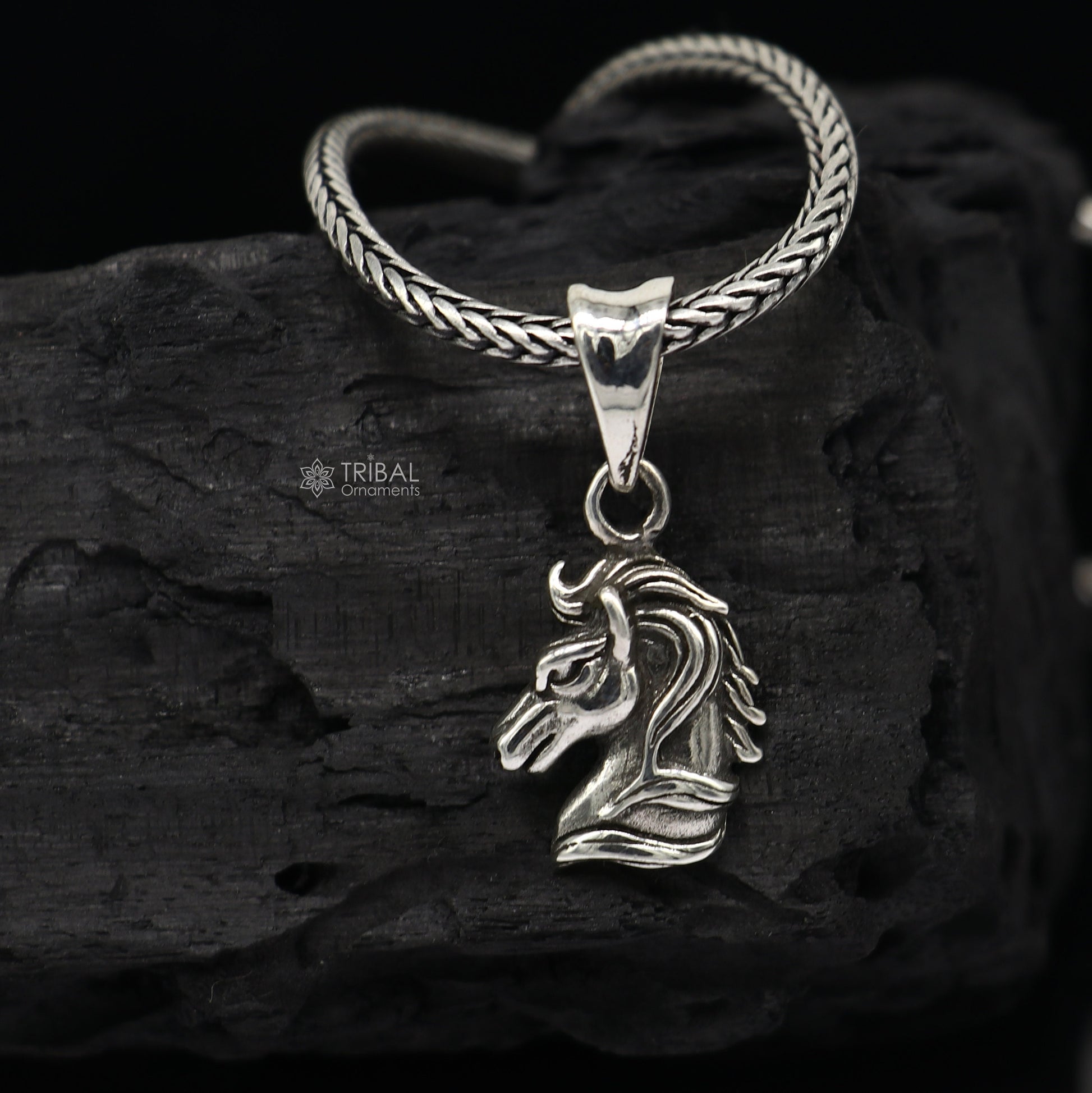 Sterling silver horse unicorn Pegasus pendant by TRIBAL ORNAMENTS, showcasing a detailed, stylish customized jewelry necklace.