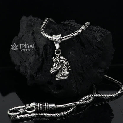 Sterling silver horse unicorn Pegasus pendant, stylish custom jewelry by Tribal Ornaments, features detailed horse and unicorn design.