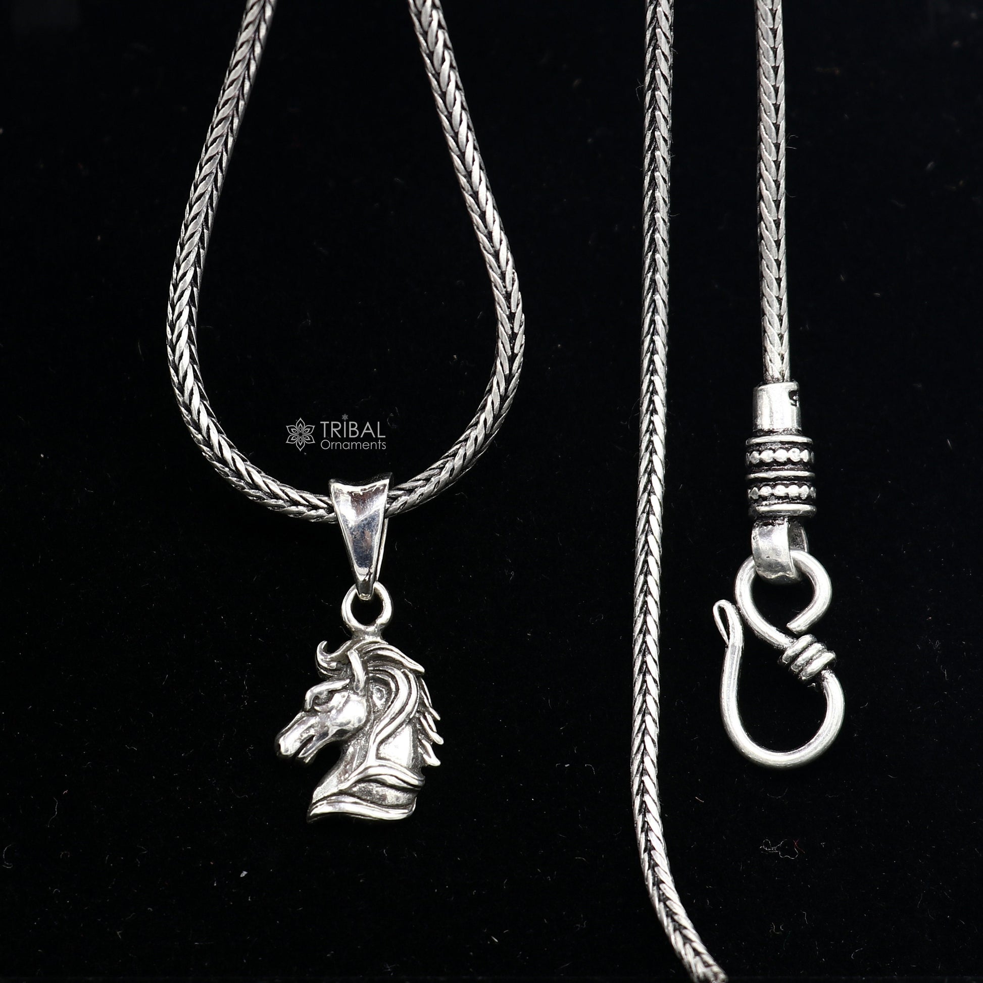 Sterling silver horse unicorn Pegasus pendant by TRIBAL ORNAMENTS, featuring a stylish, customized jewelry design.