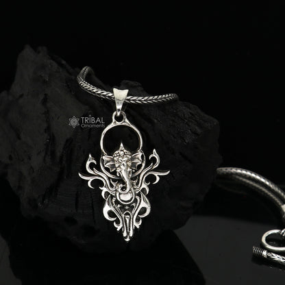 925 silver Lord Ganesha pendant for unisex jewelry, handmade tribal design in sterling silver by TRIBAL ORNAMENTS.