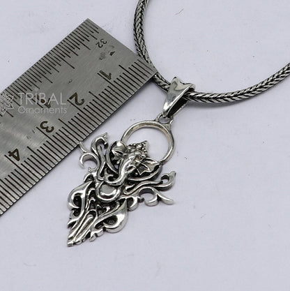 Sterling silver Lord Ganesha pendant by TRIBAL ORNAMENTS, unisex jewelry with a unique handmade design, for necklaces or pendants.