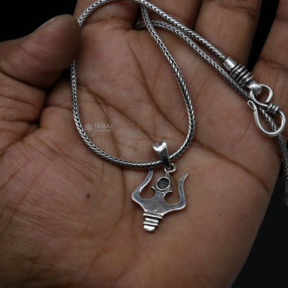 Sterling silver Lord Shiva Trident pendant from Tribal Ornaments, featuring intricate design for a delicate necklace accessory.