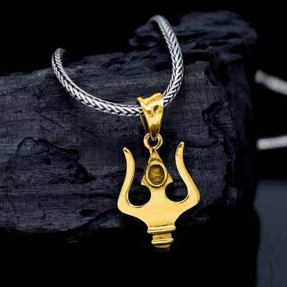 Sterling silver Lord Shiva Trishool pendant from Tribal Ornaments, featuring intricate design for a delicate necklace accessory.