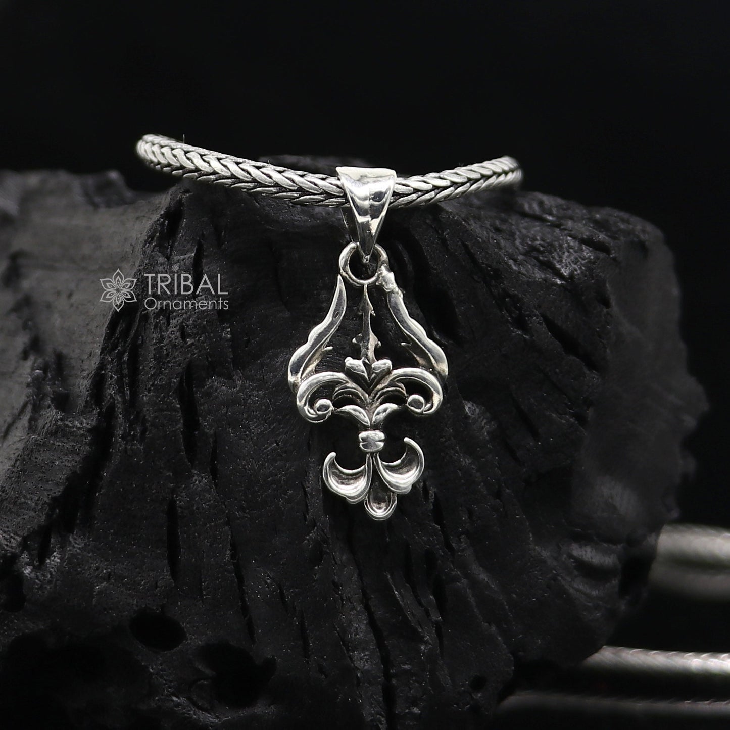 Sterling silver Lord Shiva Trident Trishul pendant, unisex jewelry by Tribal Ornaments, featuring intricate design on high-quality necklace