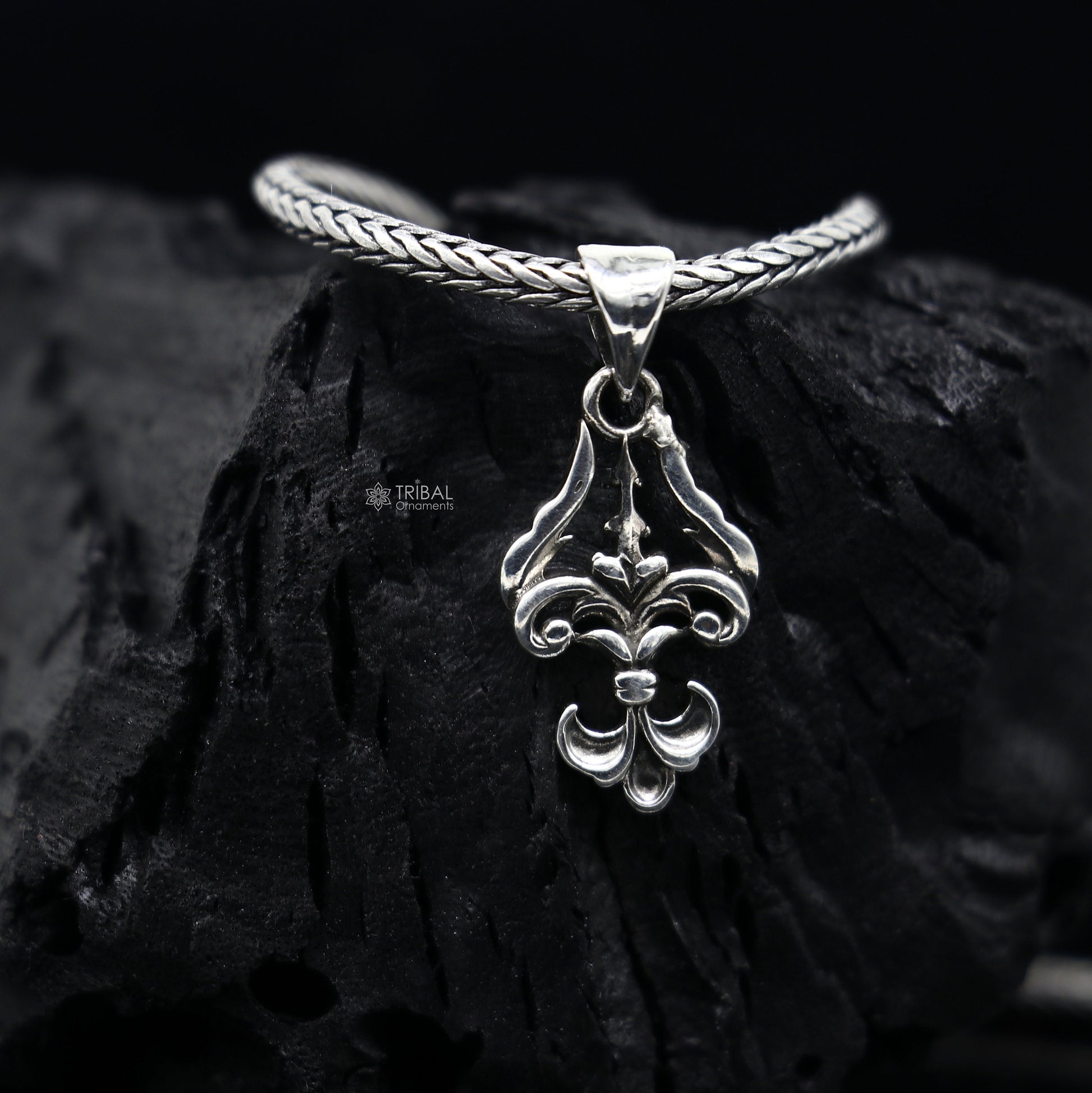 Sterling silver Lord Shiva Trident Trishul pendant, unisex jewelry by Tribal Ornaments, featuring high-quality intricate design.