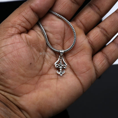 Sterling silver Lord Shiva Trishul pendant, unisex tribal jewelry, detailed Trident design in high-quality 925 sterling silver.