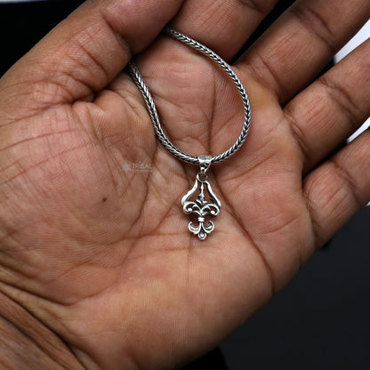 Sterling silver Lord Shiva Trident Trishul pendant, unisex jewelry, detailed design, high-quality silver necklace locket.