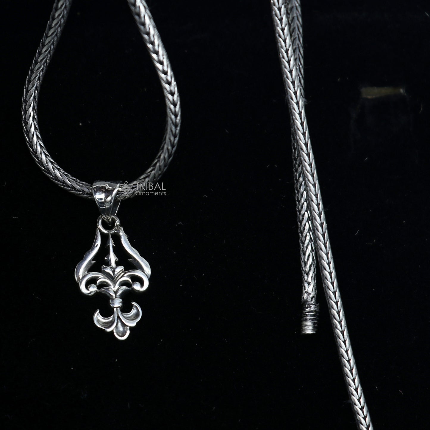 Sterling silver Lord Shiva Trident Trishul pendant, unisex jewelry by Tribal Ornaments, featuring intricate craftsmanship and high-quality design.