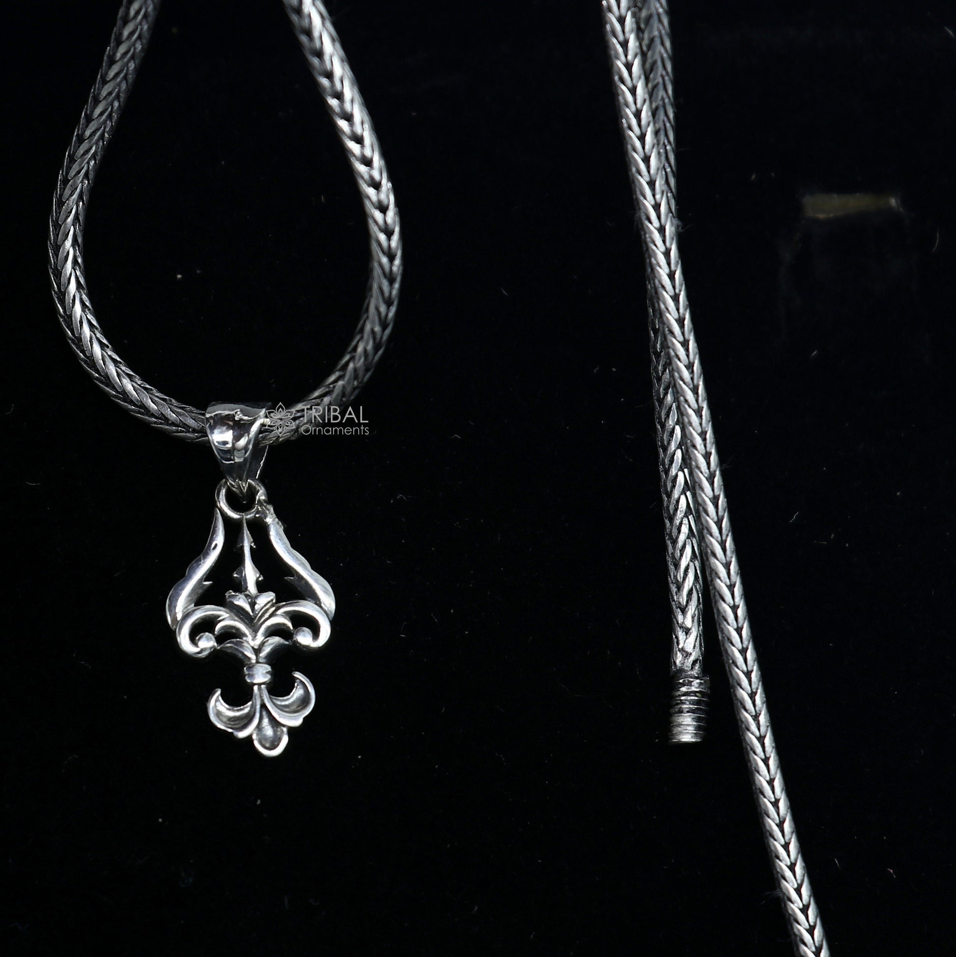 Sterling silver Lord Shiva Trident Trishul pendant, unisex jewelry by Tribal Ornaments, featuring intricate craftsmanship and high-quality design.