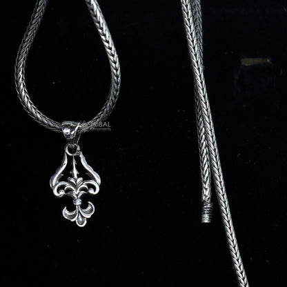 Sterling silver Lord Shiva Trident Trishul pendant, unisex jewelry by Tribal Ornaments, featuring intricate craftsmanship and high-quality design.