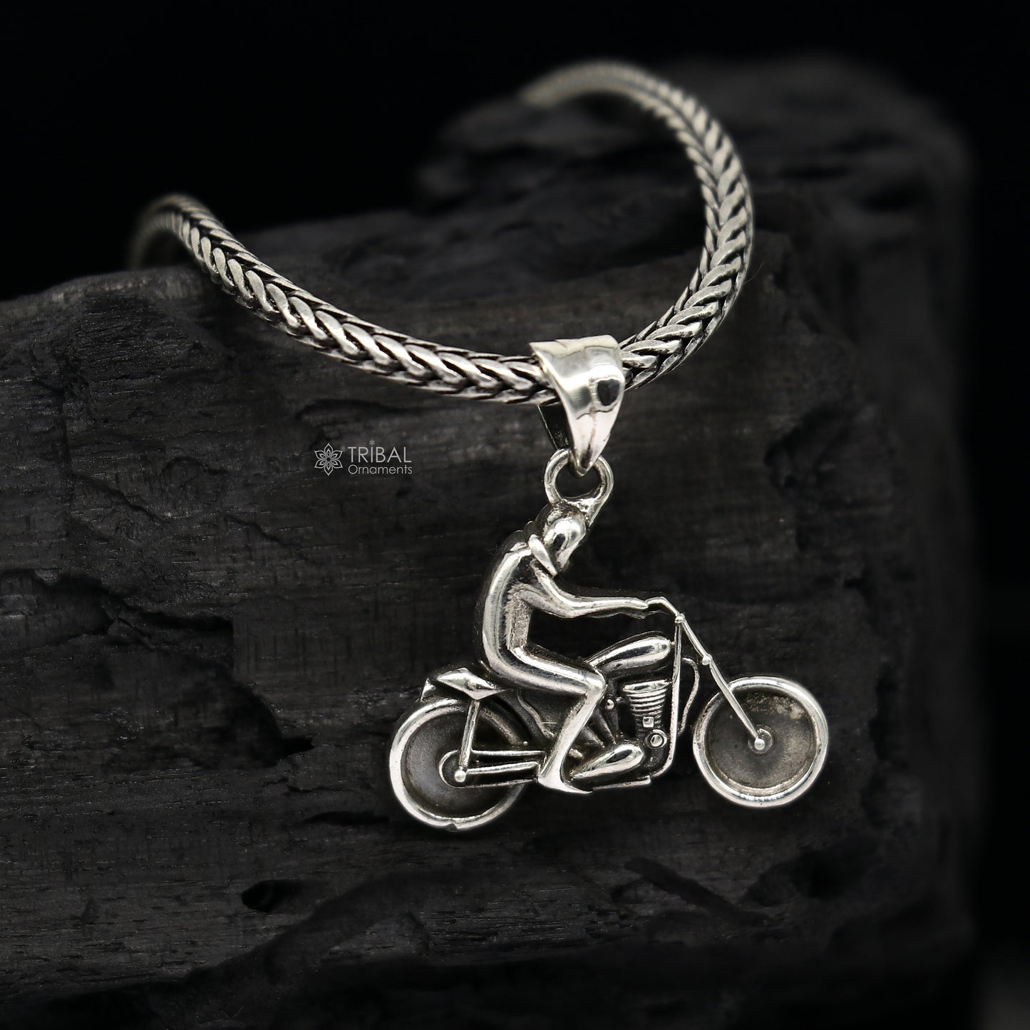 925 sterling silver Royal Enfield bike pendant for bike lovers, featuring detailed motorcycle design by Tribal Ornaments.
