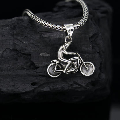 Sterling silver Royal Enfield bike pendant for bike lovers, crafted by Tribal Ornaments, featuring detailed motorcycle design.