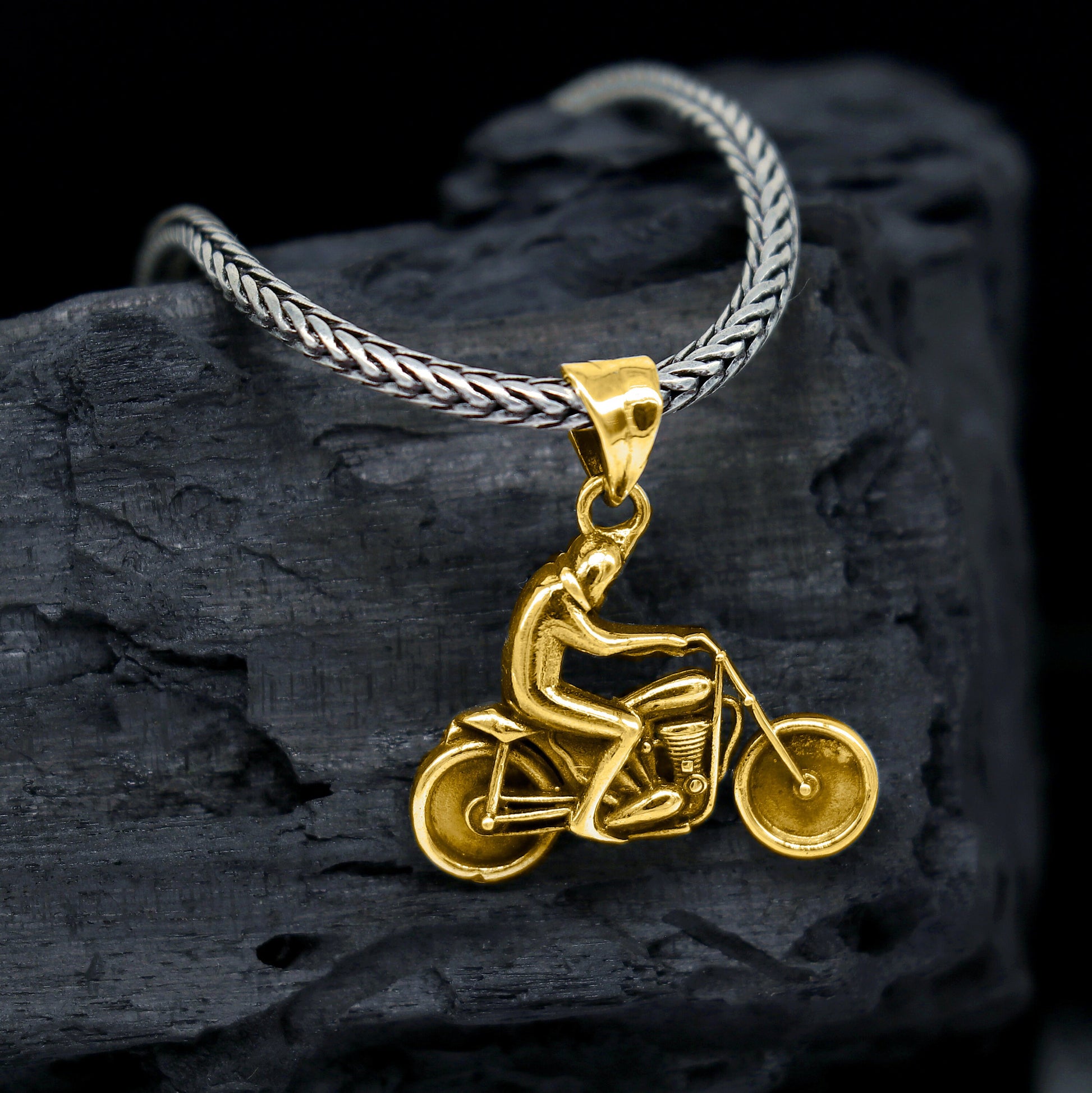 925 sterling silver Royal Enfield bike pendant for bike lovers, featuring detailed motorcycle design and high-quality craftsmanship.