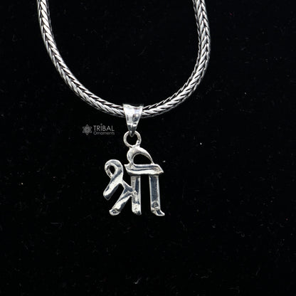 Sterling silver Hindu "Shree" pendant featuring the powerful "Shri" symbol, unisex divine jewelry necklace, tribal ornaments design.