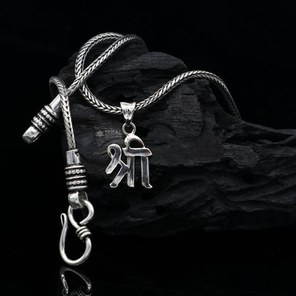 Sterling silver Hindu "Shree" pendant featuring the powerful Shree symbol, unisex divine jewelry necklace by TRIBAL ORNAMENTS.