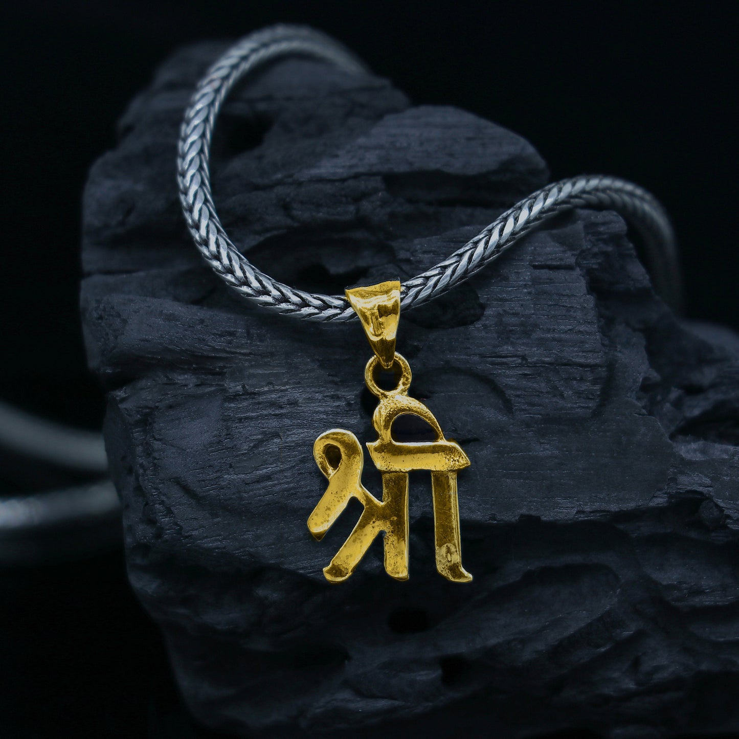 Sterling silver Hindu symbol "Shree" pendant for unisex divine jewelry, featuring the powerful "Shri" design by TRIBAL ORNAMENTS.